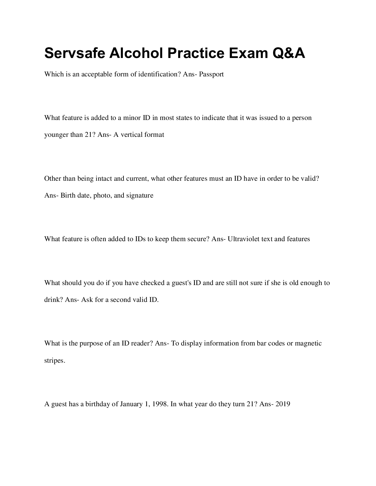 Preview image for Servsafe Alcohol Practice Exam Q&A